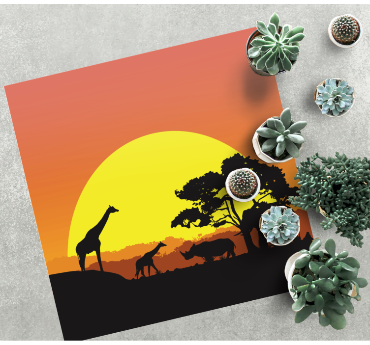 Alfombra vinílica animales escena de safari al atardecer - TenVinilo