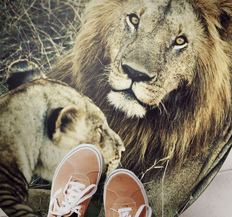 Alfombra vinílica animales majestuosa pareja de leones - TenVinilo