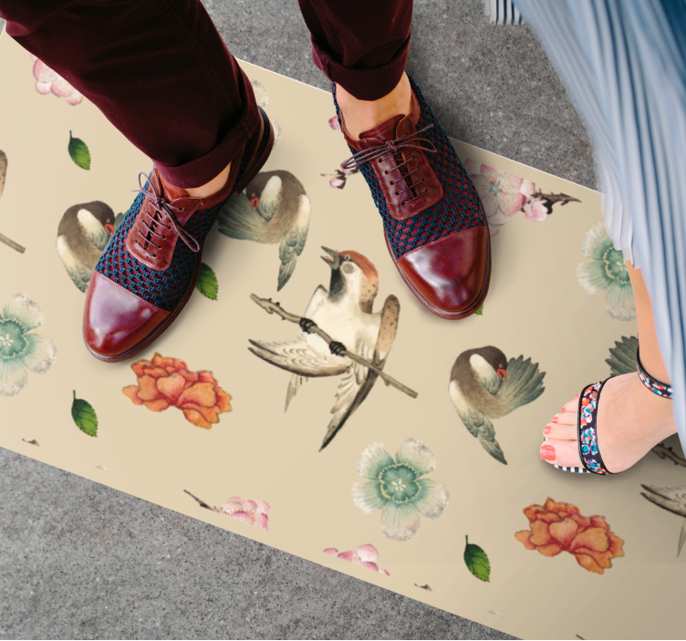 Alfombra vinílica animales pájaros y flores - TenVinilo