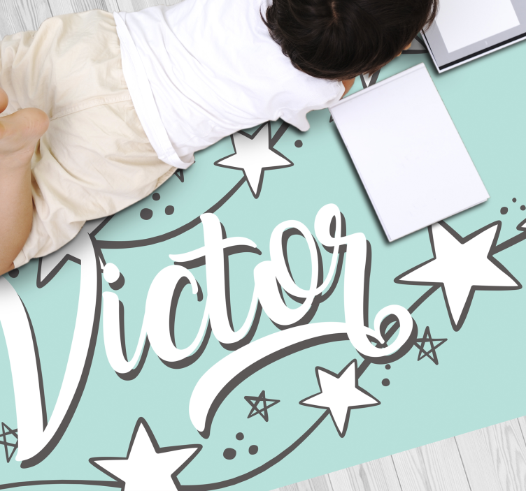 Alfombra vinilo azul estrellas con nombre  - TenVinilo