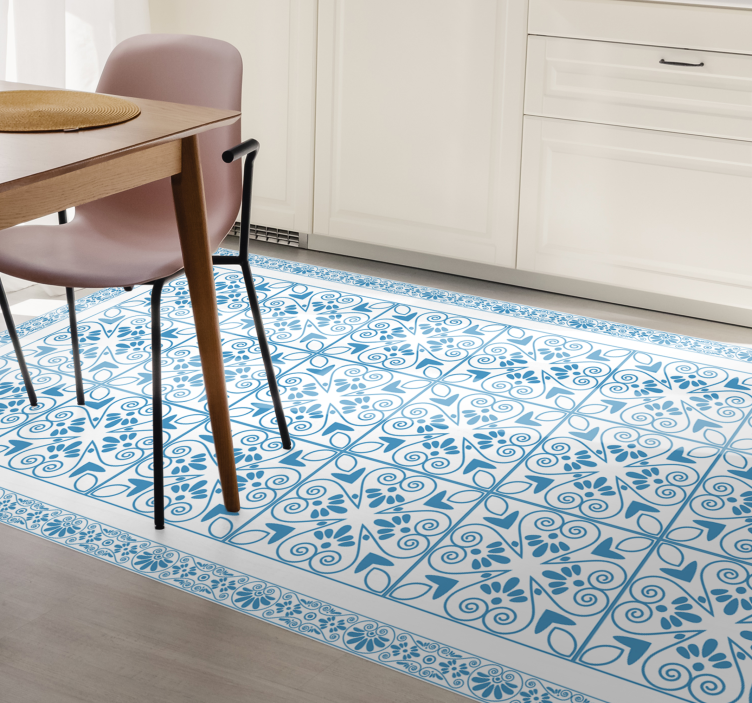 Alfombra vinílica cocina azulejos azules ornamentales - TenVinilo