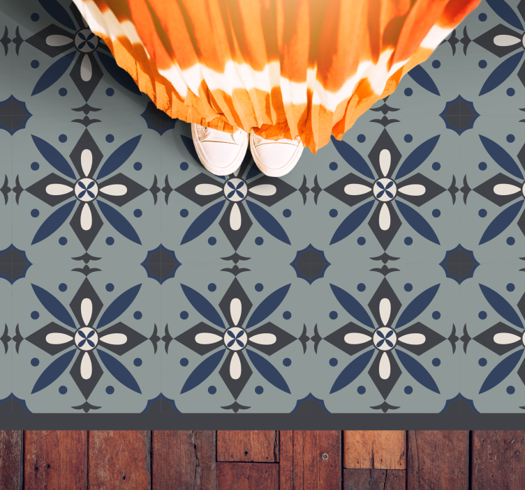 Alfombra vinílica cocina baldosas hidráulicas coloreadas - TenVinilo