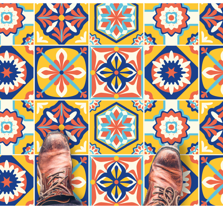 Alfombra vinílica cocina azulejos de tonos cálidos - TenVinilo