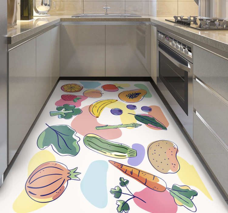 Alfombra vinilo cocina frutas tonos pastel - TenVinilo