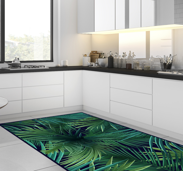Alfombra pvc cocina intensas hojas de monstera - TenVinilo