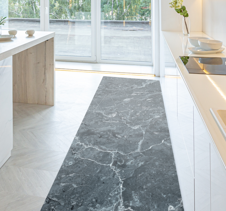 Alfombra vinílica cocina efecto mármol gris - TenVinilo
