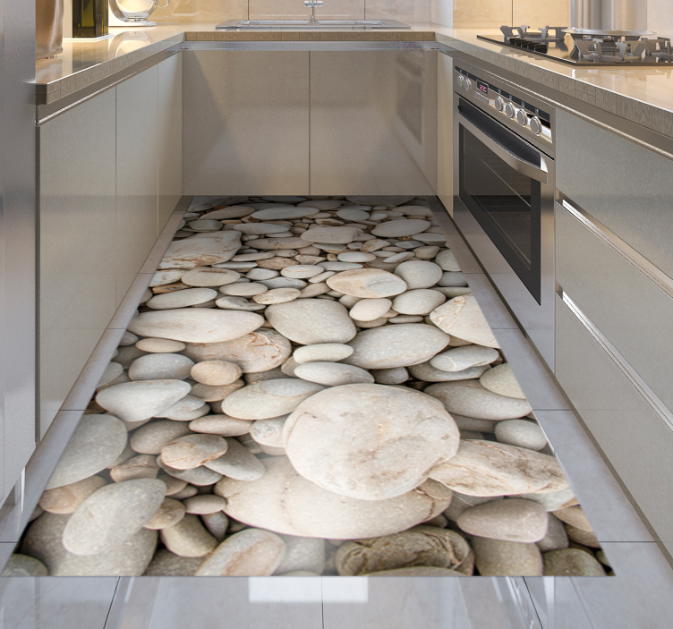 Alfombra vinílica cocina piedras pequeñas claras - TenVinilo