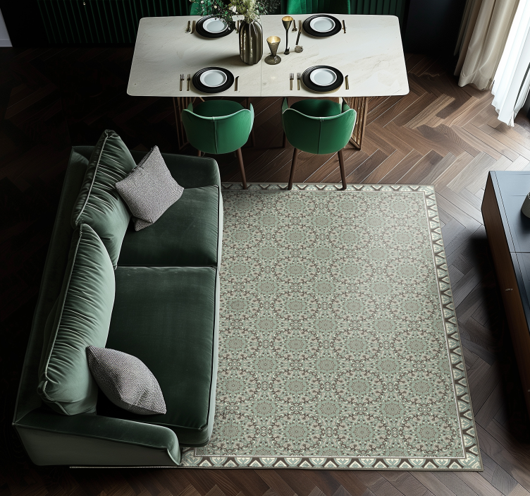 Alfombra vinílica comedor patrón de mosaico floral - TenVinilo