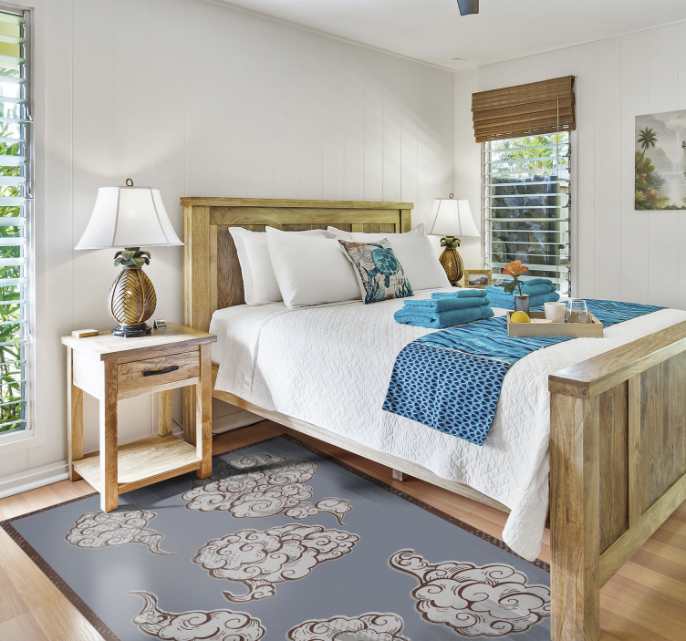 Alfombra vinílica dormitorio motivos de nubes adornadas - TenVinilo