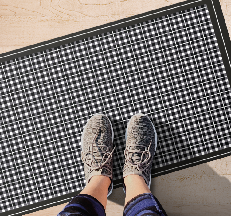 Alfombra vinílica dormitorio patrón de cuadros grises - TenVinilo