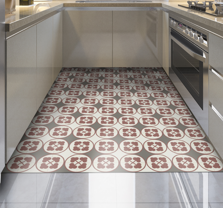 Alfombra vinílica efecto mármol azulejos con patrón circular - TenVinilo