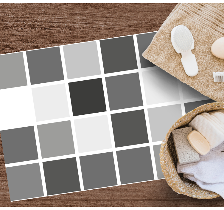 Alfombra vinilo baño cuadrícula de tonos grises - TenVinilo