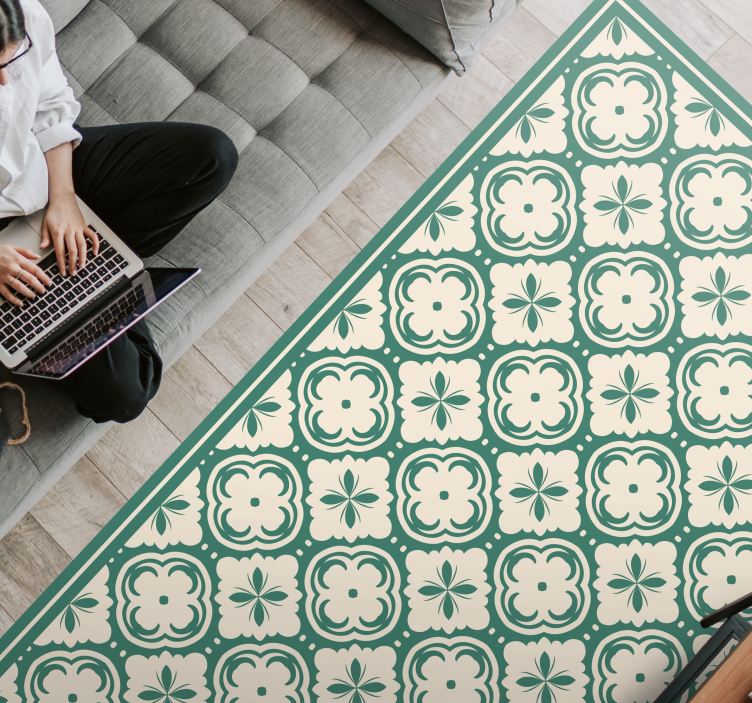 Alfombra vinílica efecto mármol elegante elemento floral - TenVinilo