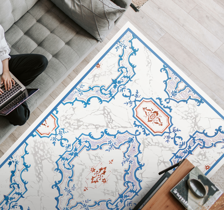 Alfombra vinílica efecto mármol elegantes patrones azules - TenVinilo