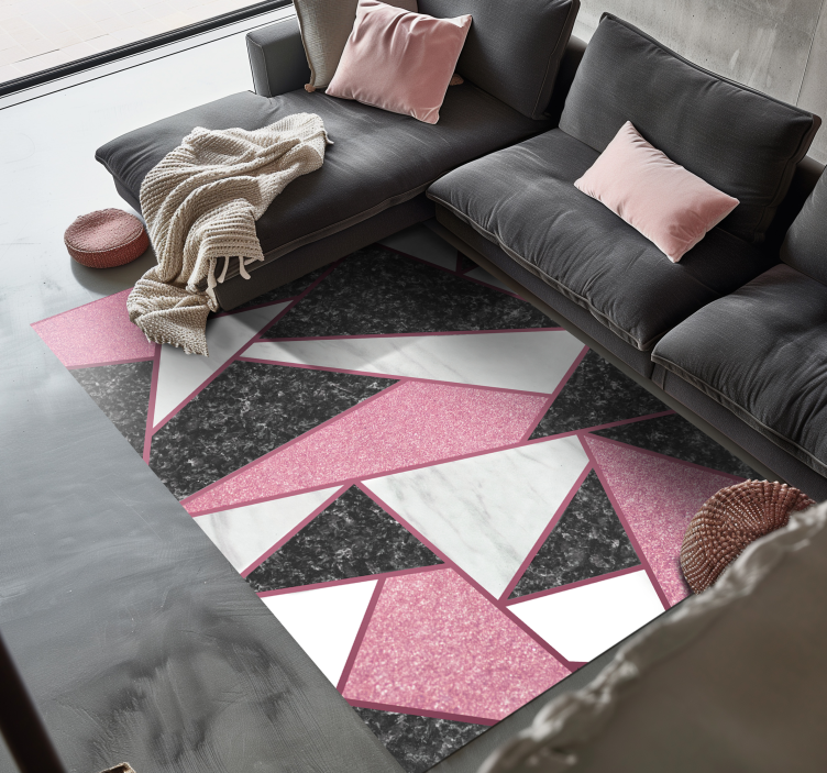 Alfombra vinílica efecto mármol geométrico rosa y gris - TenVinilo