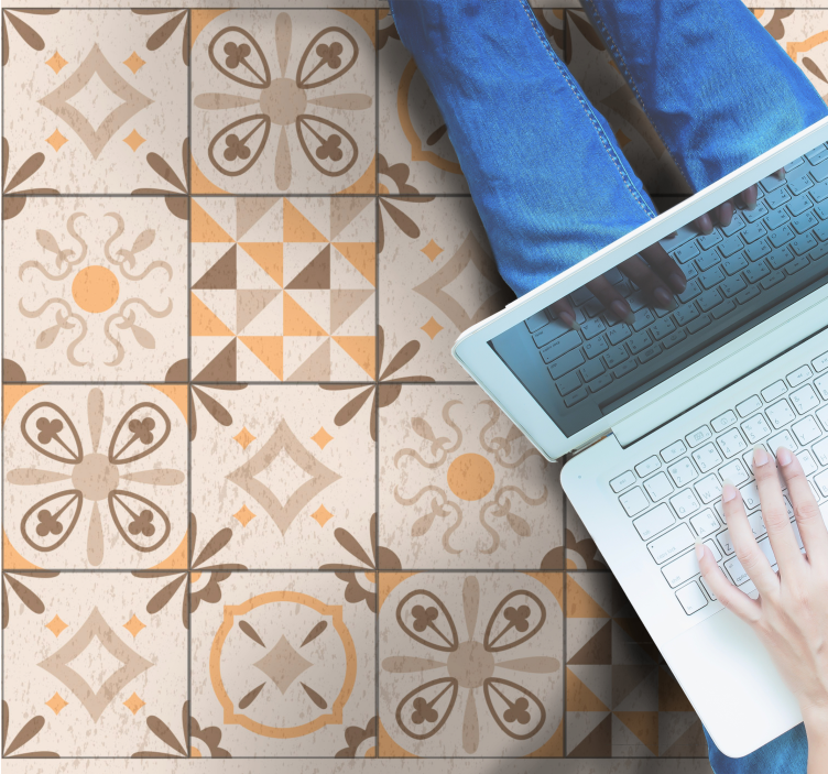 Alfombra vinílica efecto mármol motivos de azulejos vintage - TenVinilo