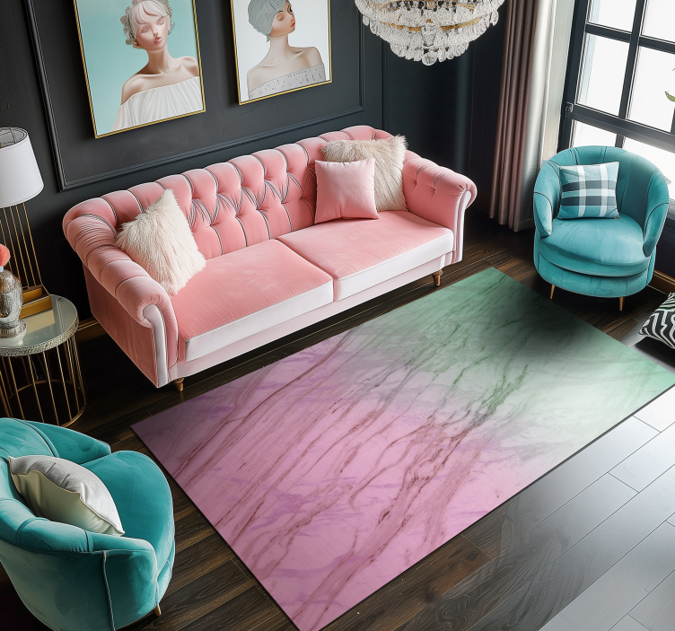 Alfombra vinílica efecto mármol pastel rosa y verde - TenVinilo