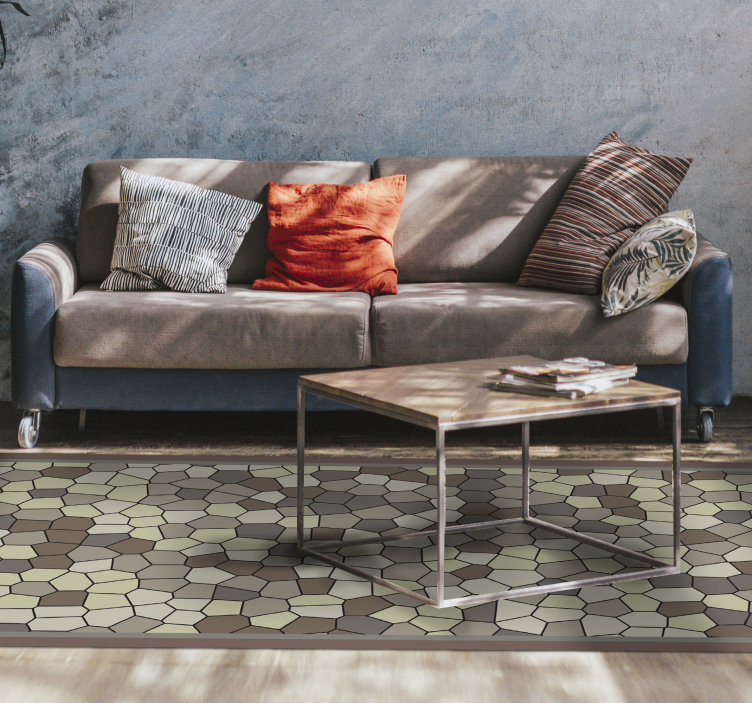 Alfombra vinílica mosaico patrón de piedra hexagonal - TenVinilo