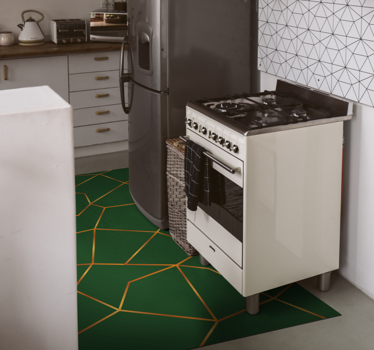 Alfombra vinílica efecto mármol patrón geométrico verde - TenVinilo
