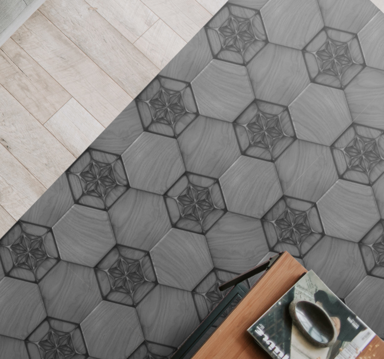 Alfombra vinílica efecto mármol patrón gris hexagonal - TenVinilo