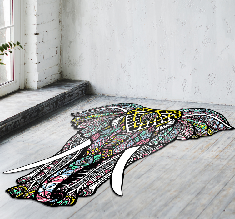 Alfombra vinílica animales elefante estilo mandala - TenVinilo