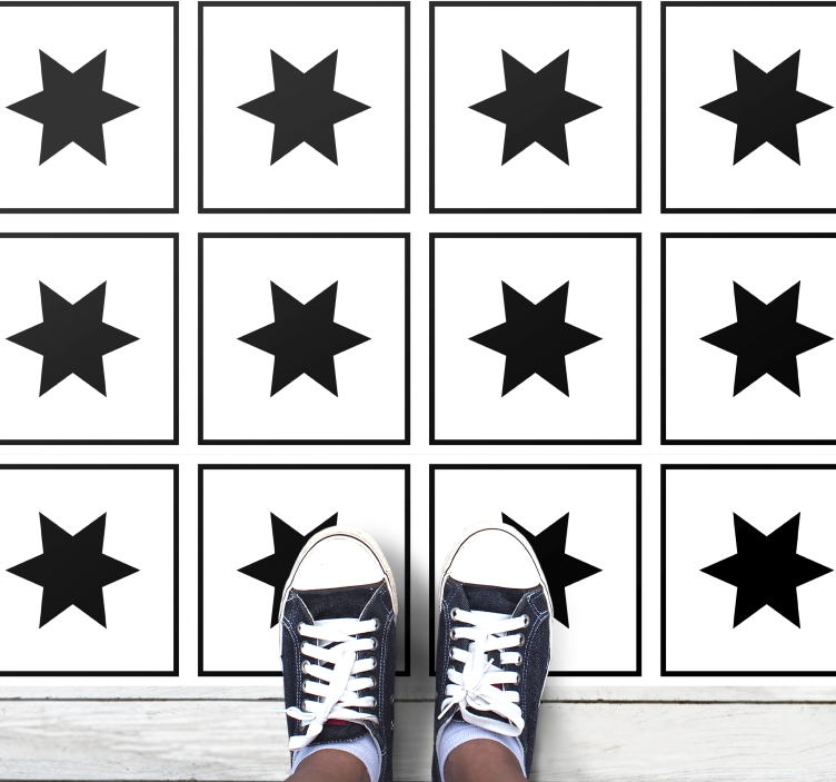 Alfombra vinílica estrellas motivo en blanco y negro - TenVinilo
