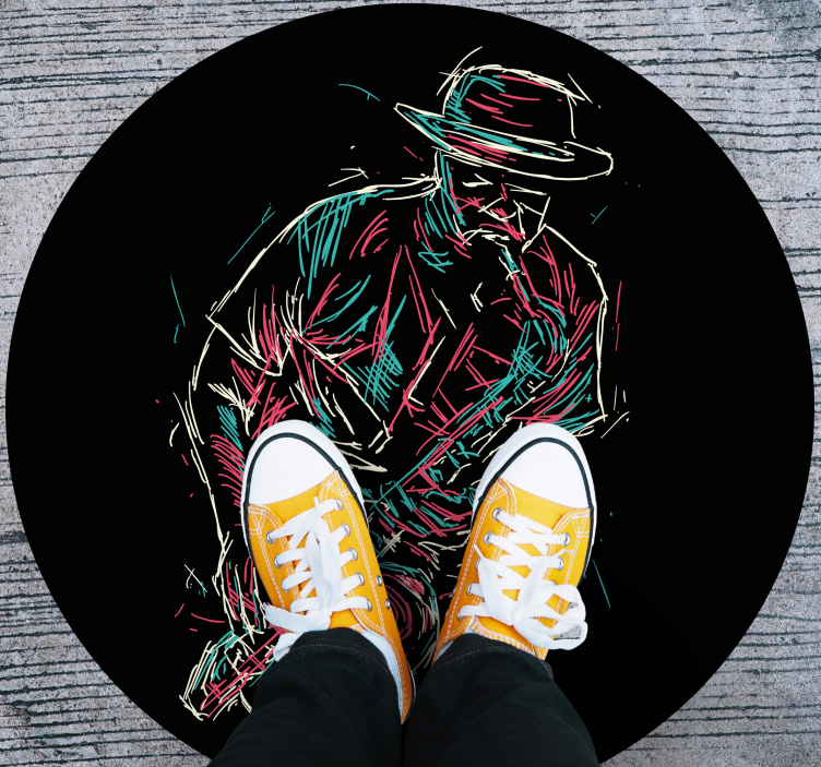Alfombra vinílica redonda actuación de un músico de jazz - TenVinilo