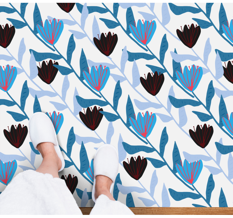 Alfombra vinílica flores arreglo botánico de hojas - TenVinilo