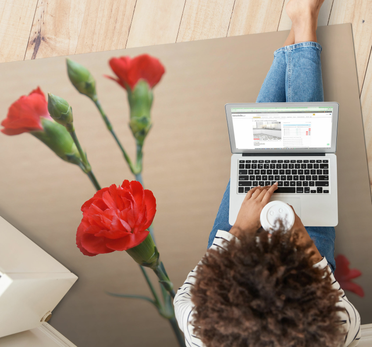 Alfombra vinílica flores con claveles rojos - TenVinilo