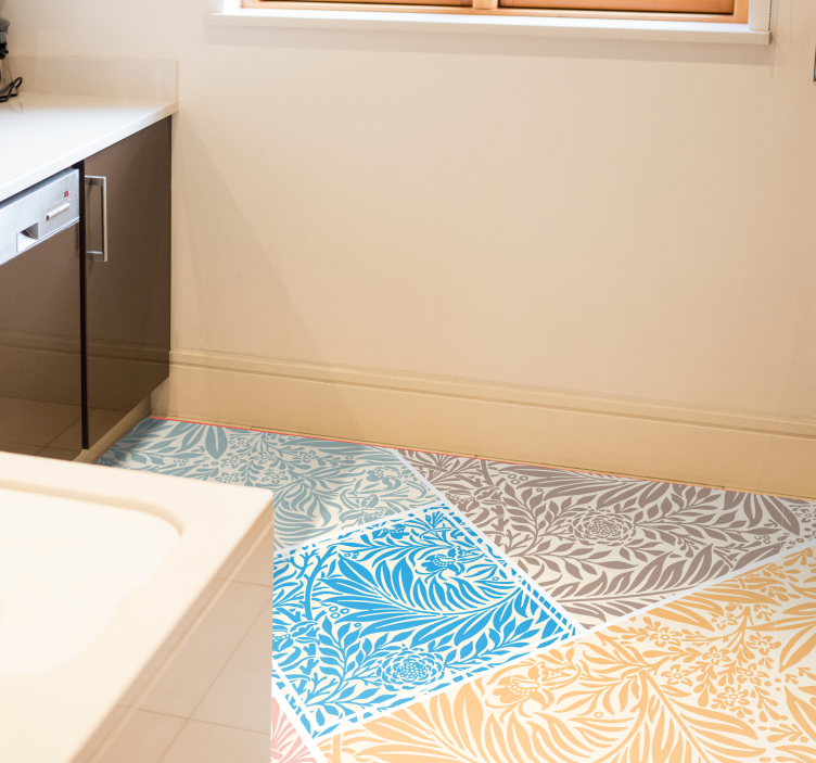 Alfombra vinilo cocina diseño de patchwork floral - TenVinilo