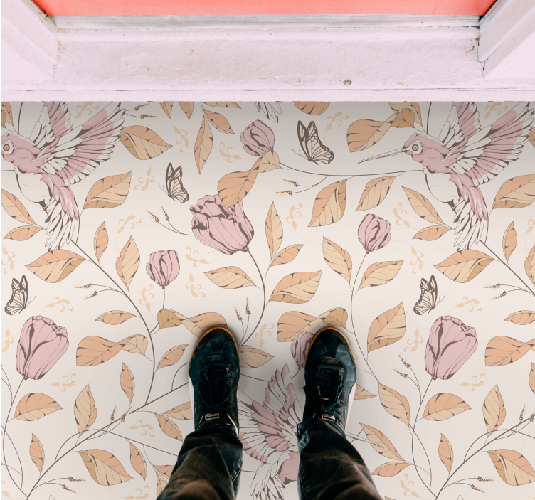 Alfombra vinílica entrada elegancia floral pastel - TenVinilo