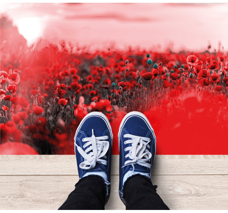 Alfombra vinílica flores escena floral roja - TenVinilo