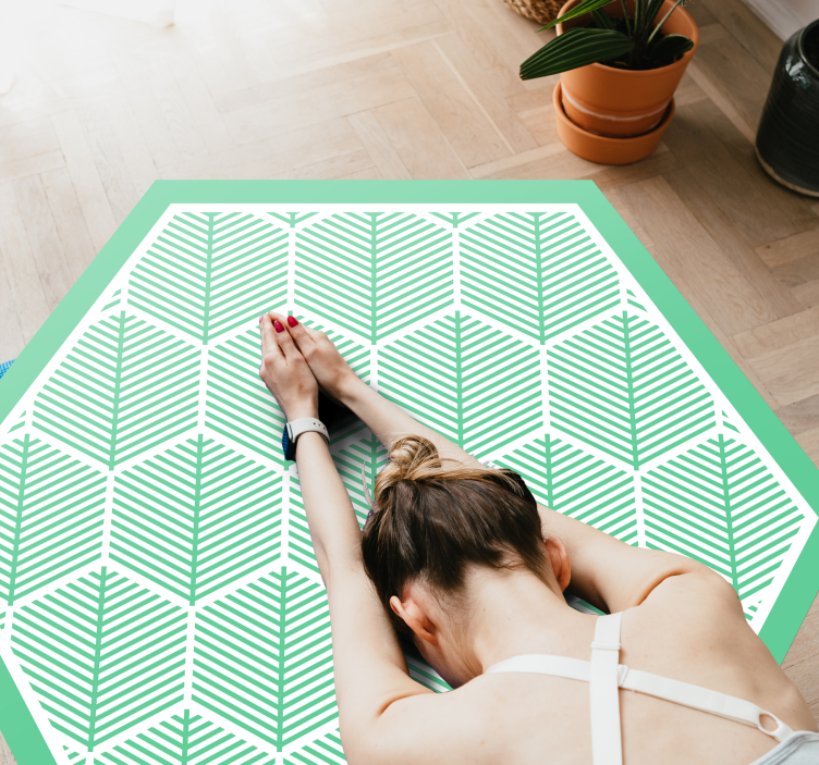 Alfombra vinílica verde geometría botánica - TenVinilo