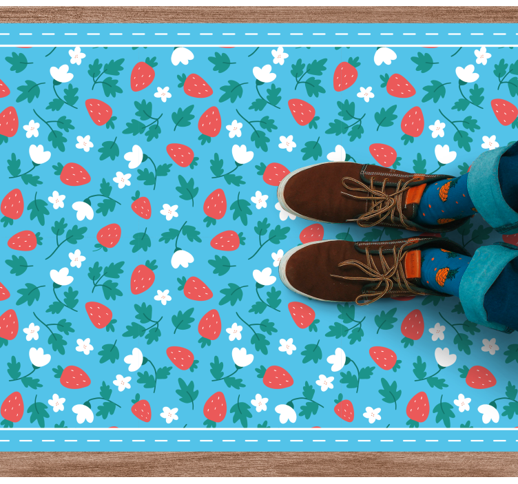 Alfombra vinilo cocina motivo floral de fresa - TenVinilo