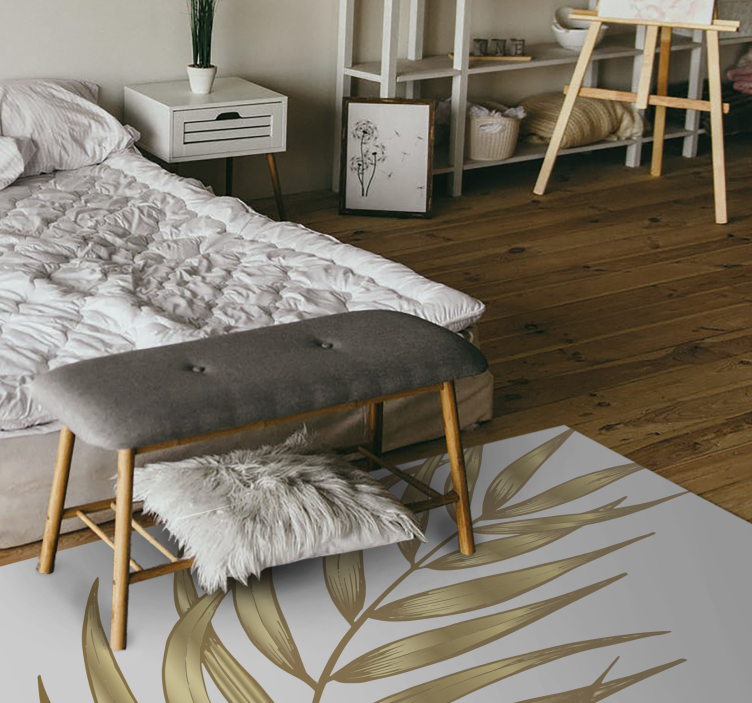 Alfombra vinílica flores patrón de follaje dorado - TenVinilo