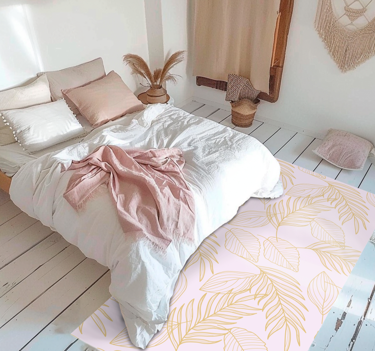 Alfombra vinilo flores patrón hoja dorada - TenVinilo