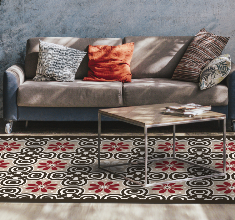 Alfombra hidráulica vinílica patrones circulares florales - TenVinilo