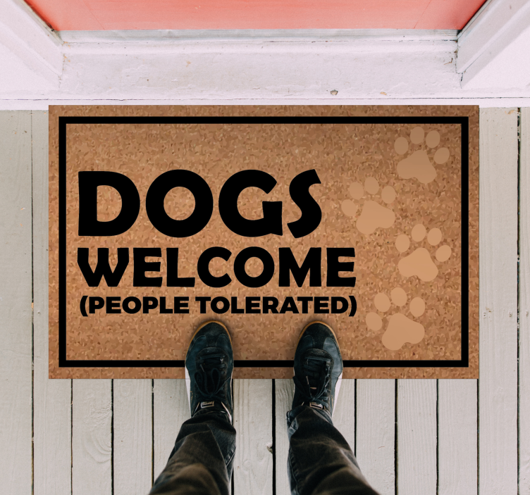 Alfombra vinílica frase cartel de bienvenida para perros - TenVinilo