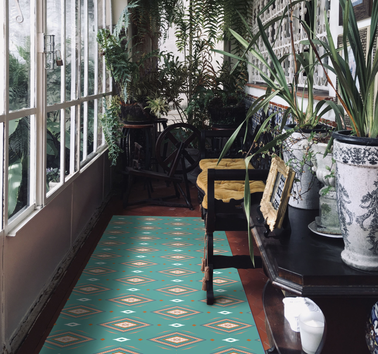 Alfombra vinílica geométrica corredor con patrón geométrico - TenVinilo