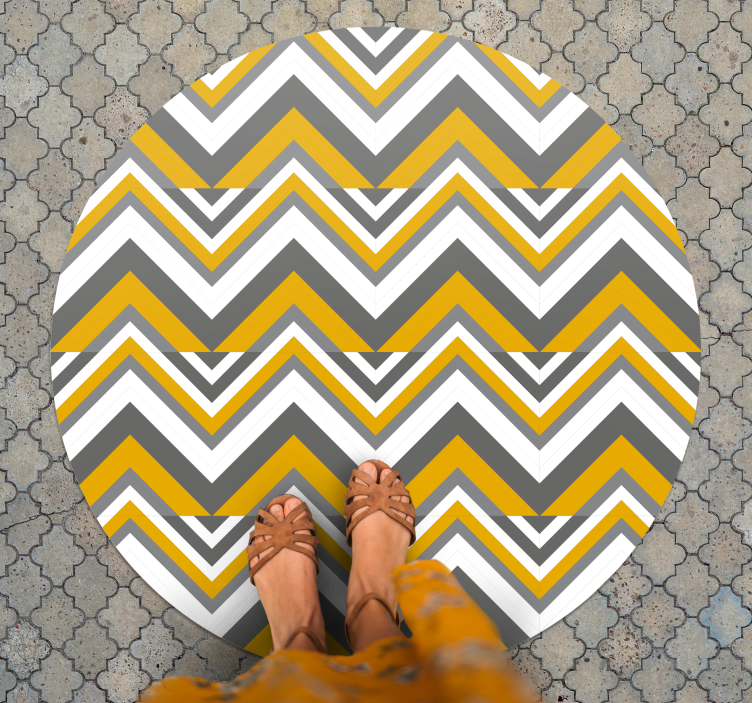 Alfombra vinílica geométrica chevron gris y amarillo - TenVinilo