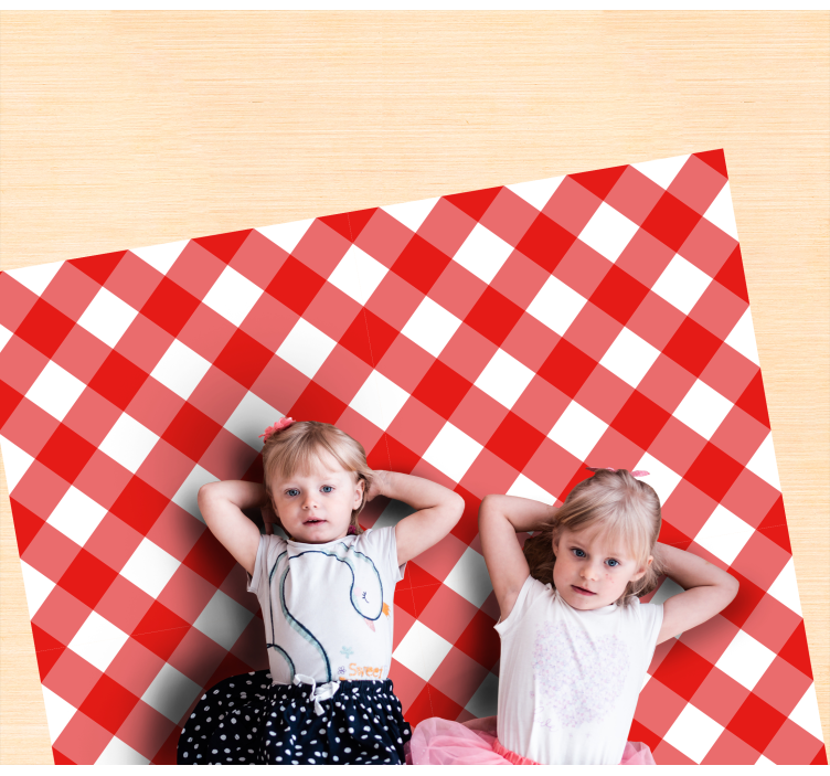 Alfombra vinílica rayas motivo de cuadros carmesí - TenVinilo