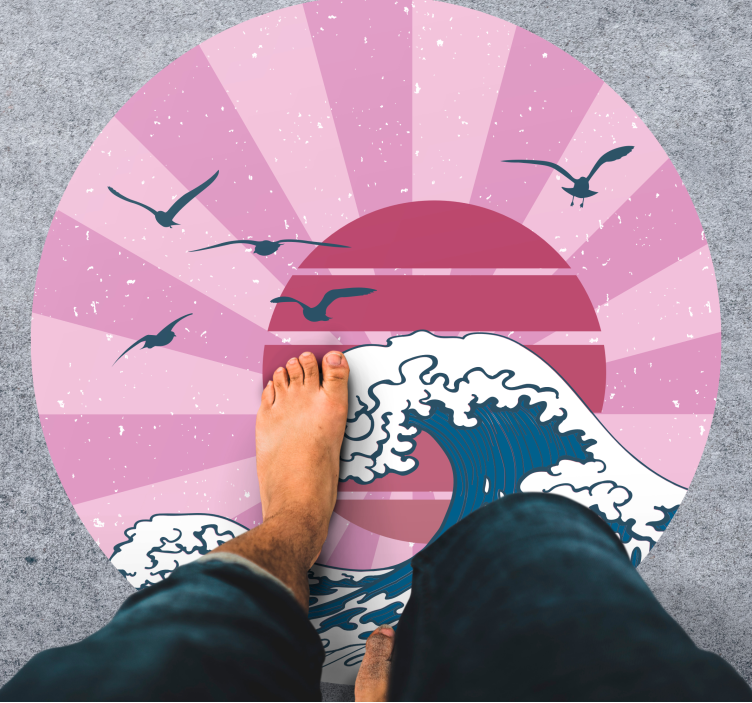 Alfombra vinílica geométrica ola rosa de kanagawa - TenVinilo