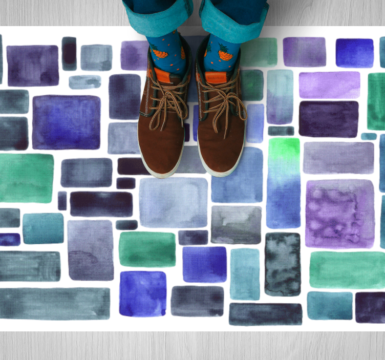 Alfombra vinílica textura patrón de bloques de tonos azules - TenVinilo