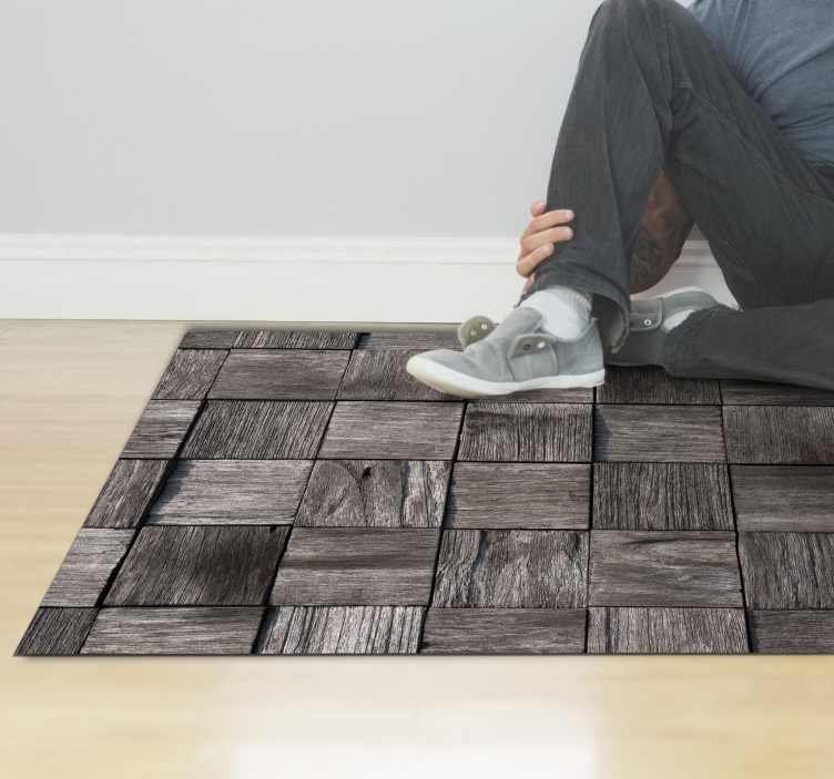 Alfombra vinílica imitación madera diseño cuadrados grises - TenVinilo