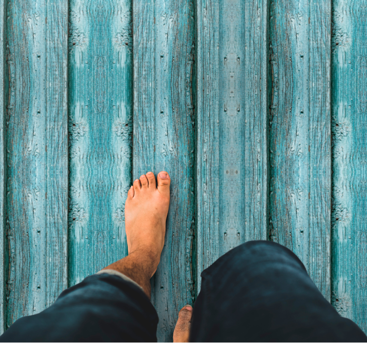 Alfombra vinílica imitación madera motivo azul desgastado - TenVinilo