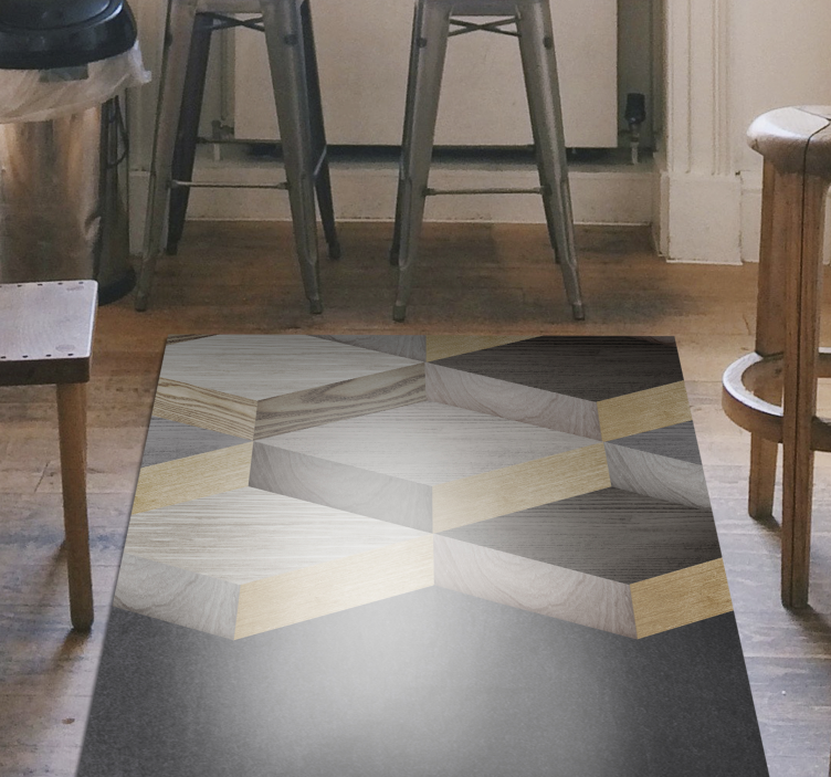 Alfombra vinílica imitación madera patrón cúbico geométrico - TenVinilo