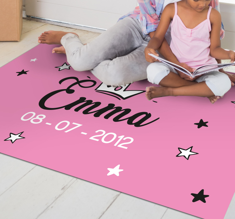 Alfombra vinílica infantil diseño rosa con nombre - TenVinilo