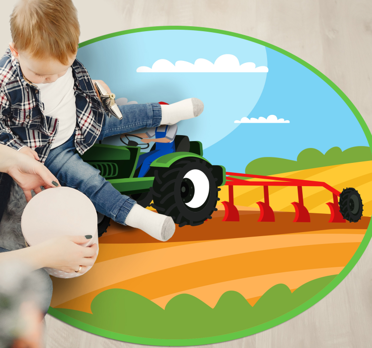 Alfombra vinílica infantil escena del tractor agrícola - TenVinilo