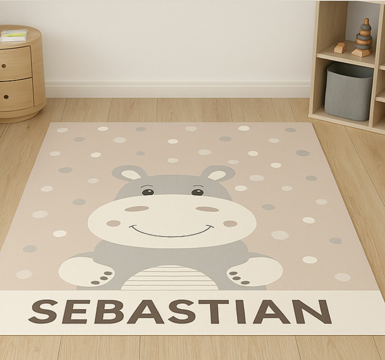 Alfombra vinílica infantil hipopótamo beige personalizado - TenVinilo