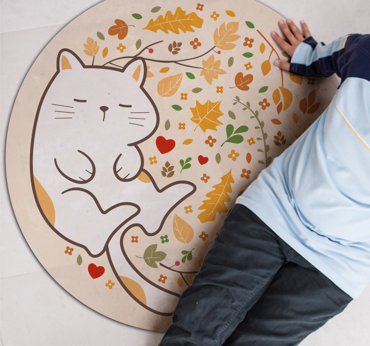 Alfombra vinílica infantil ilustración de gato de otoño - TenVinilo